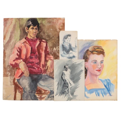 Watercolor Portraits, Mid-Late 20th Century