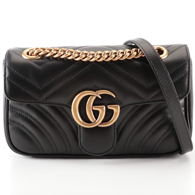 Gucci GG Marmont Mini Shoulder Bag in Black Matelassé Calfskin Leather