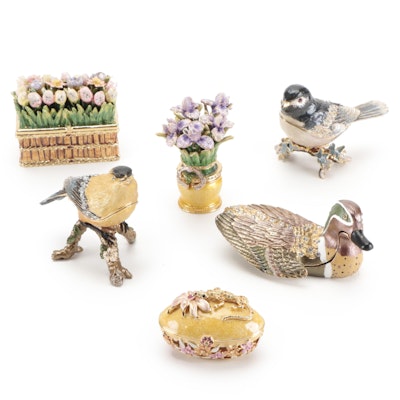 Enameled and Embellished Floral and Animal Themed Trinket Boxes