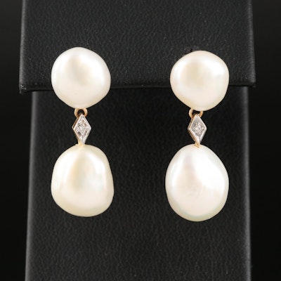 Baroque Pearl and 0.02 CTW Diamond Drop Earrings
