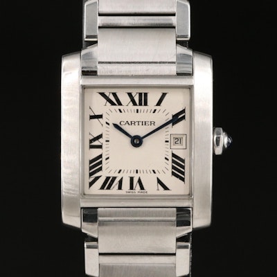 Cartier Tank Francaise with Date Stainless Steel Wristwatch