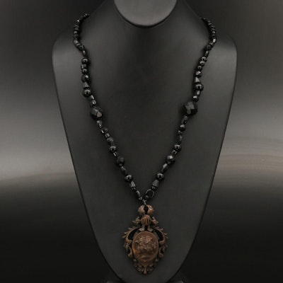 Victorian Hermes and Dionysus Vulcanite and Faux Black Onyx Necklace
