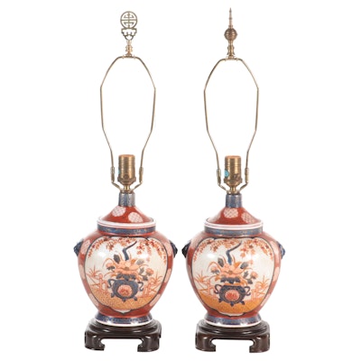 Japanese Imari Style Porcelain Ginger Jar Table Lamps, Mid to Late 20th C.