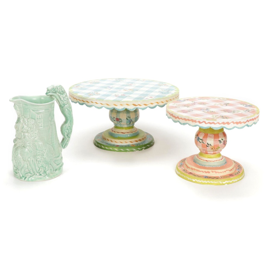 Jane Keltner Designs Hand-Painted Wooden Cake Stands and More, Late 20th Century