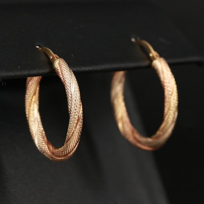 18K Fluted Hoop Earrings with Rose Gold Accents
