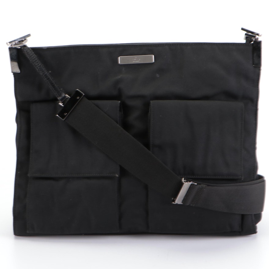 Gucci Two Pocket Shoulder Bag in Black Canvas