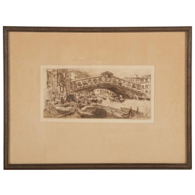 Etching After Otto Bacher "The Rialto," Early 20th Century
