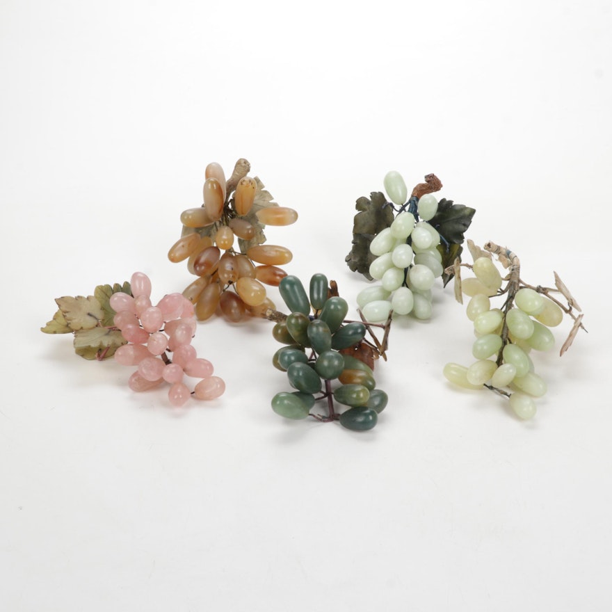Rose Quartz, Serpentine, Glass and Agate Grape Clusters