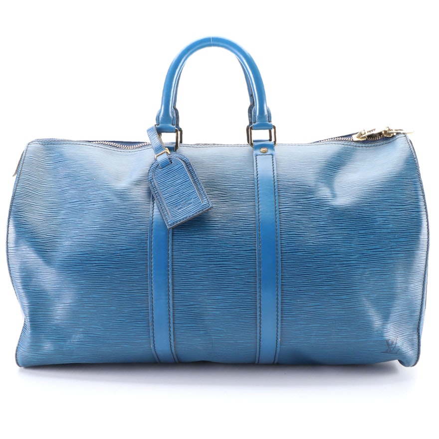 Louis Vuitton Keepall 45 in Blue Epi Leather and Smooth Leather