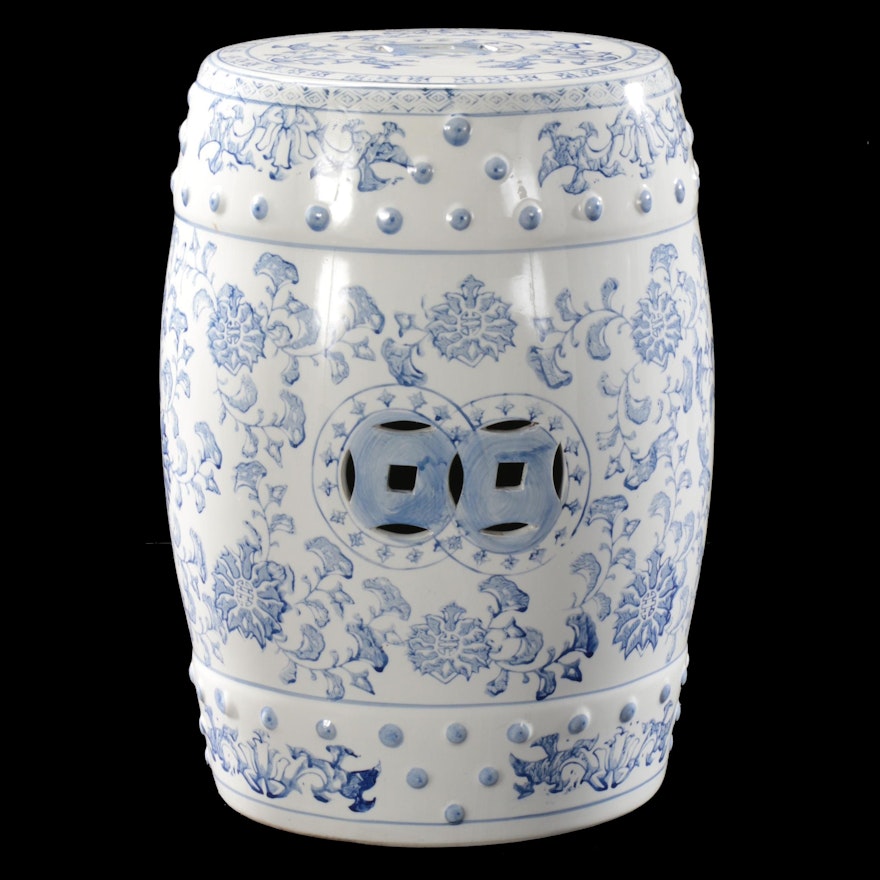 Chinoiserie Blue and White Porcelain Garden Stool