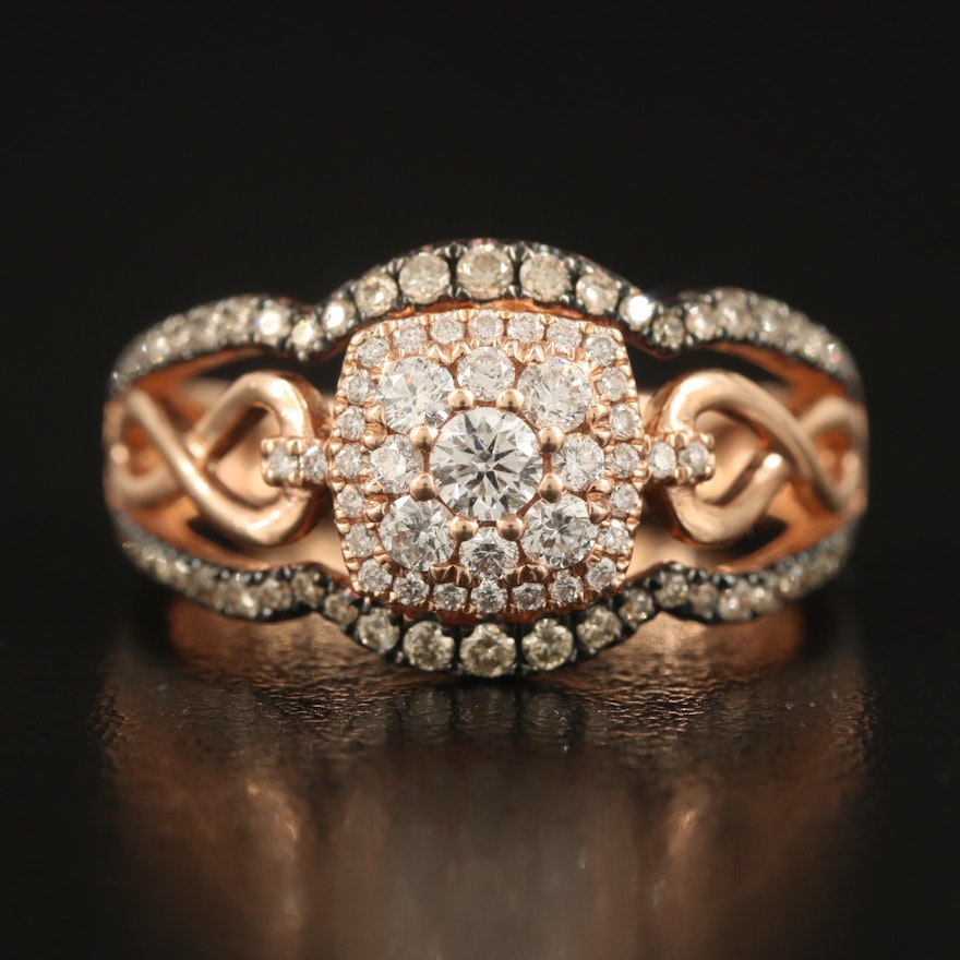 14K Rose Gold Diamond Ring with Infinity Design Shoulders