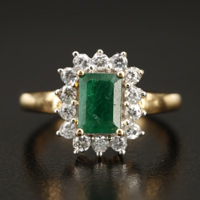 18K Emerald and Cubic Zirconia Ring