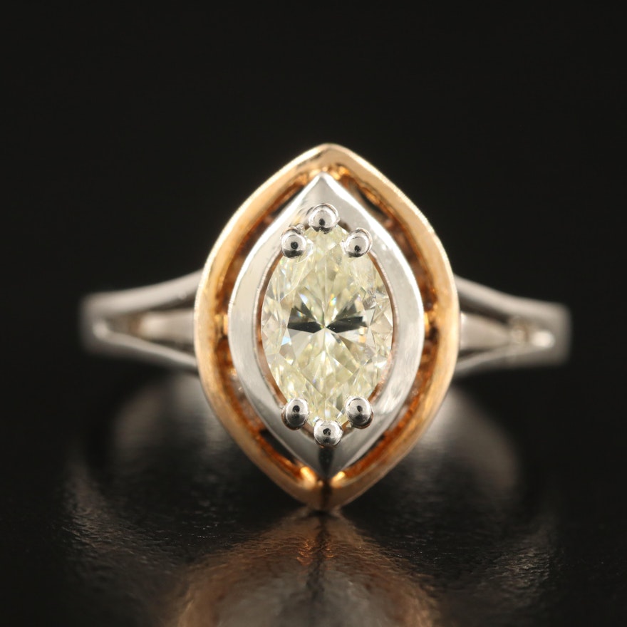 18K Two-Tone Gold 0.90 CT Diamond Solitaire Ring