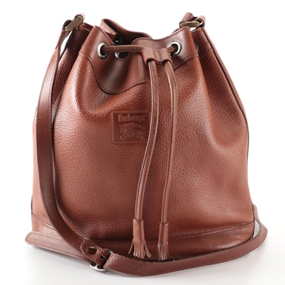 Burberrys Brown Leather Drawstring Bucket Bag