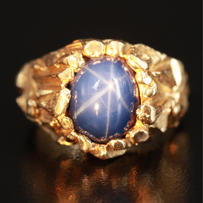 14K Star Sapphire Ring with Tapered Shoulders
