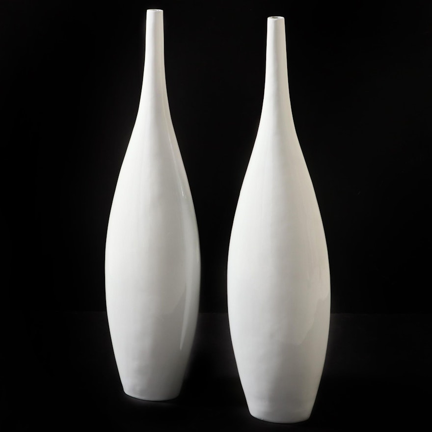 Pair of Z-Gallerie "Calypso" White-Glazed Fiberglass Vases