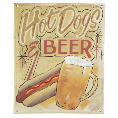 Tavern Ad Folk Art Acrylic Painting "Hot Dogs & Beer"