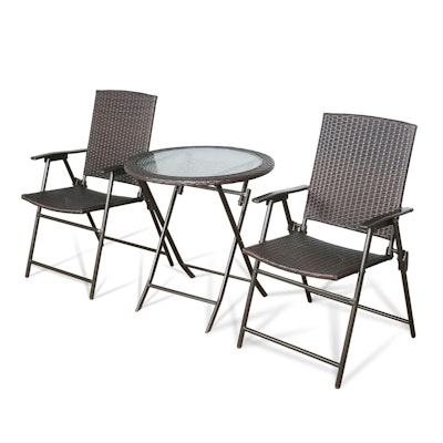 Peak Home Three-Piece Resin Wicker Folding Chairs and Table Set