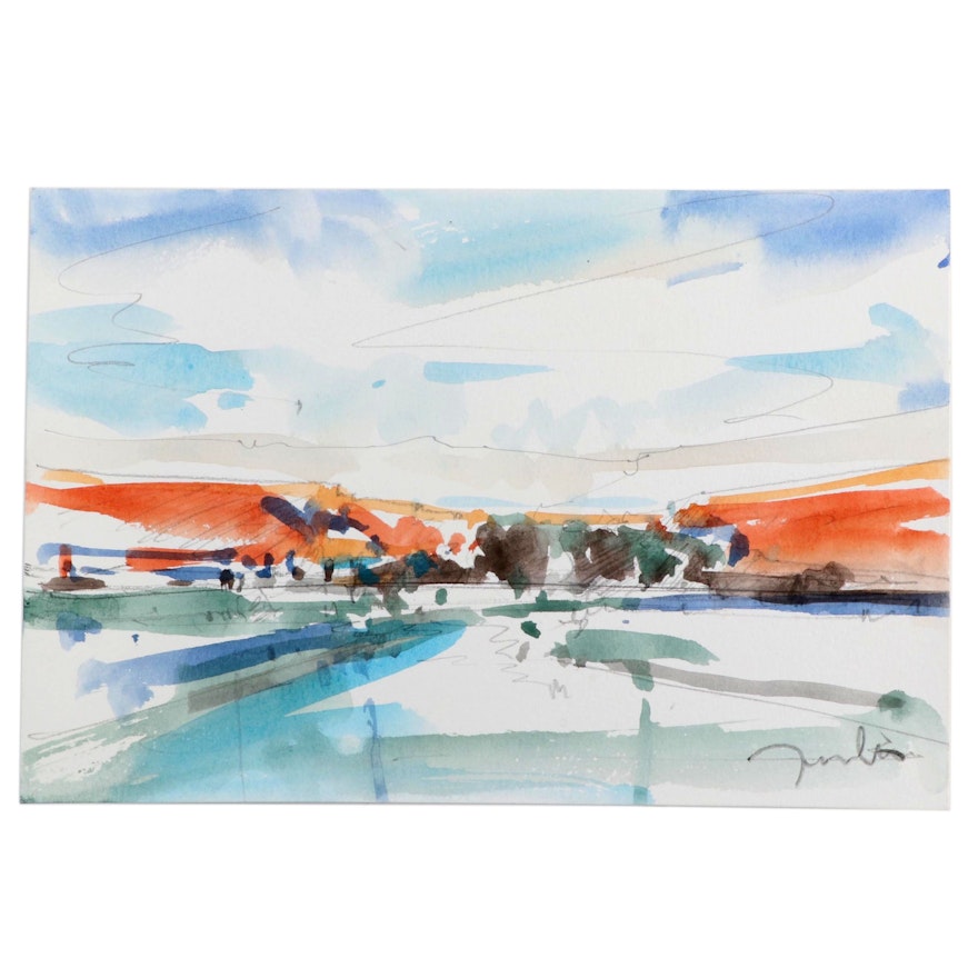 Jose Trujillo Watercolor Painting "Desert View," 2021