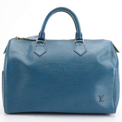 Louis Vuitton Speedy 30 Bag in Toledo Blue Epi and Smooth Leather
