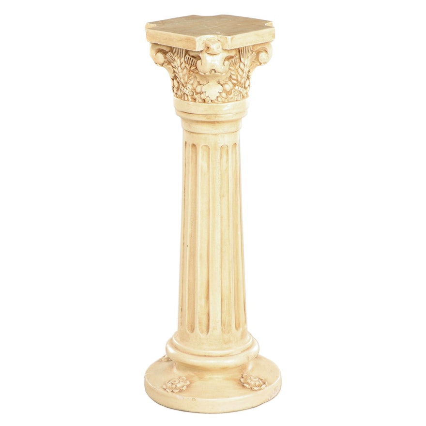 Classical Style Patinated and Cast Plaster Columnar Pedestal, Late 20th Century