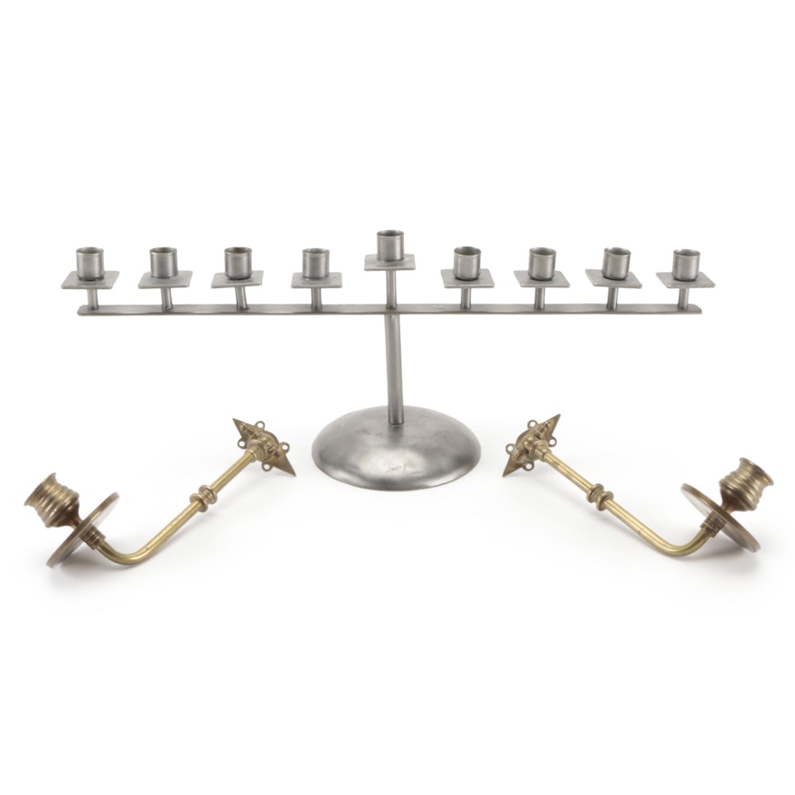 Metal Menorah with Other Candle Holders