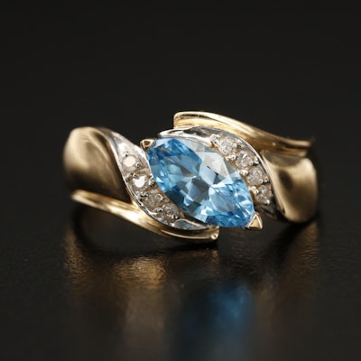 14K Swiss Blue Topaz and Diamond Ring