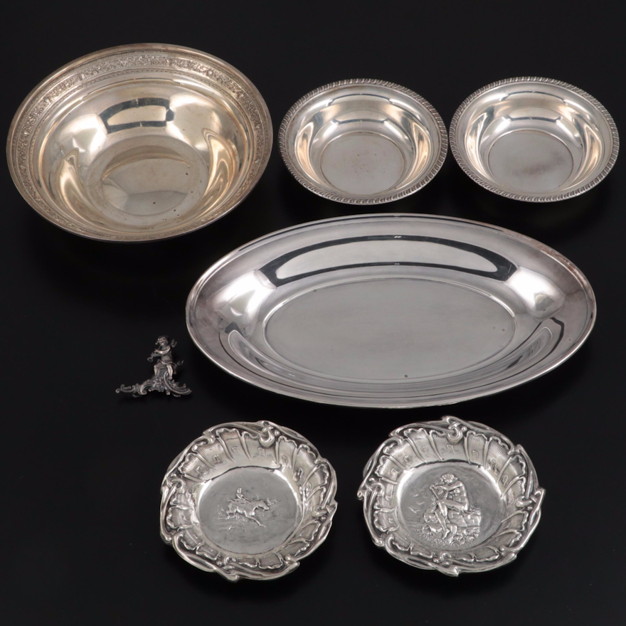 Unger Bros. Repoussé with Other Sterling and Silver Plate Dishes and Clip