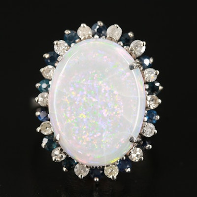 14K Opal Ring with Sapphire and Diamond Halo