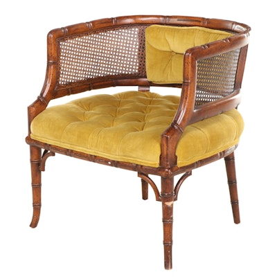 Regency Style Faux-Bamboo Beech and Caned Tub Chair, Mid to Late 20th Century