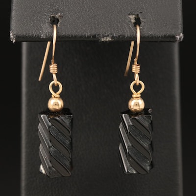 10K Carved Black Onyx Drop Earrings