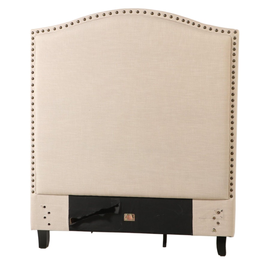 American Signature Brass-Tacked and Linen Upholstered Twin Size Headboard