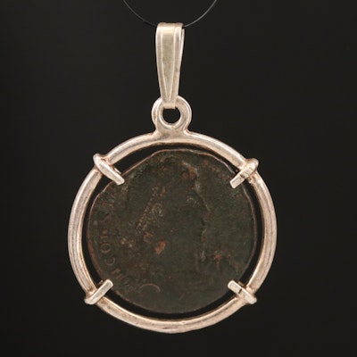 Constantius II and Phoenix Roman Coin on Sterling Pendant Bezel