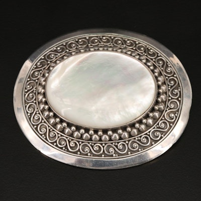Sterling Mother of Pearl Granulated Converter Brooch