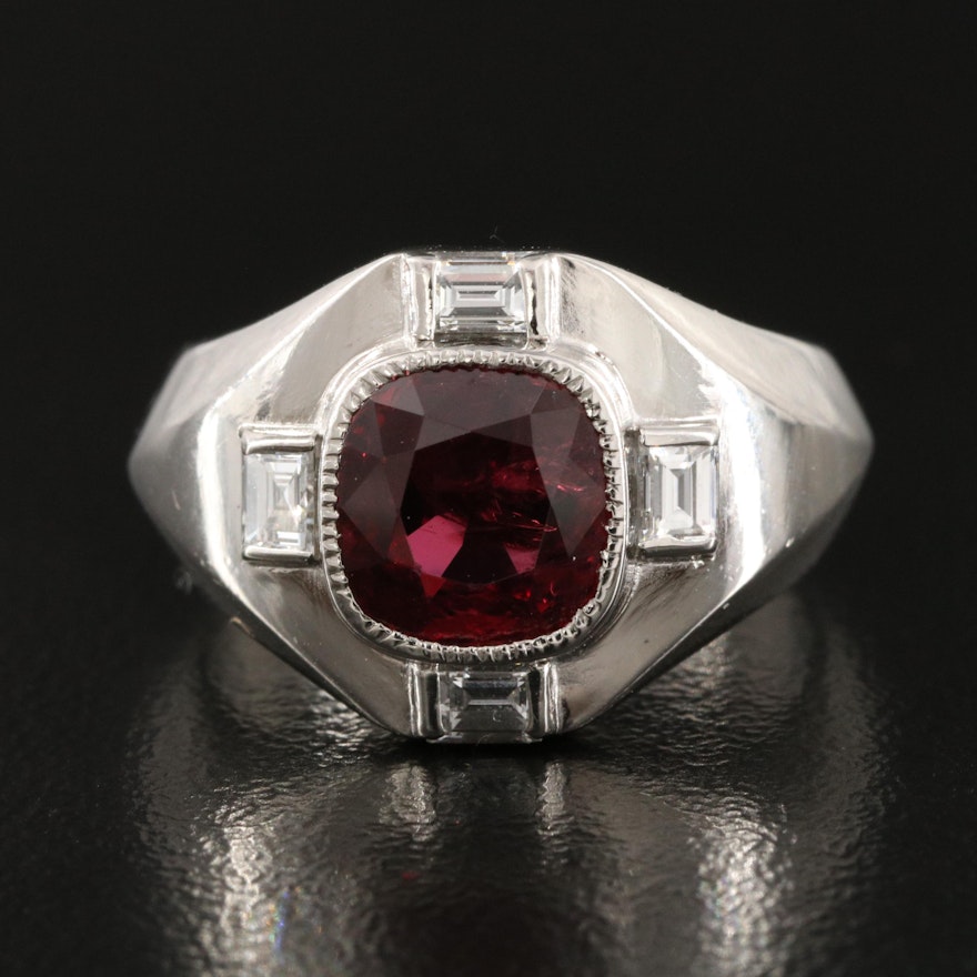 Platinum 2.37 CT East African Ruby and Diamond Ring with GIA Report