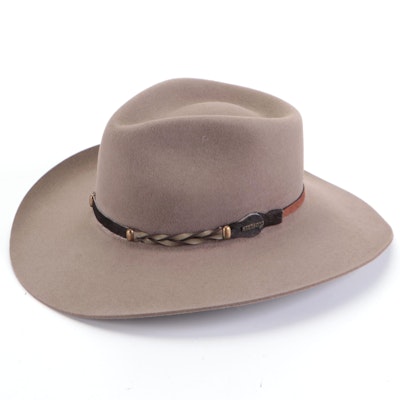 Men's Stetson Drifter 4X Buffalo Felt Pinch Front Cowboy Hat in Stone with Box