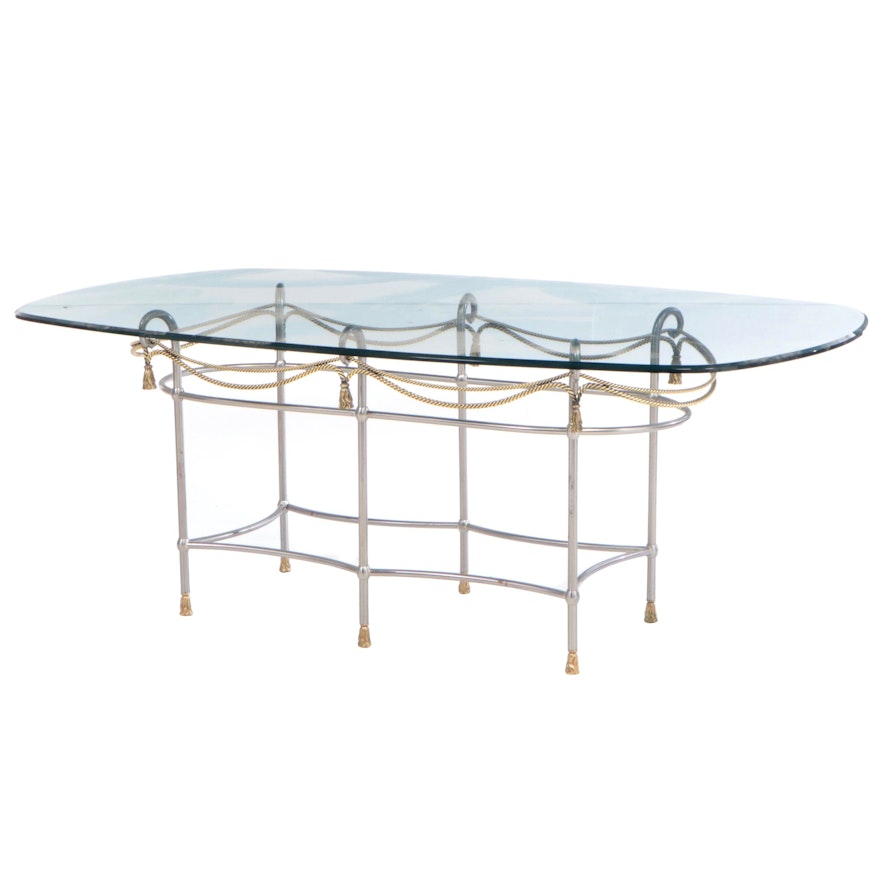 French Style Steel, Brass and Glass Dining Table