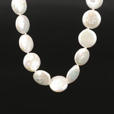 Coin Pearl Necklace with 14K Clasp