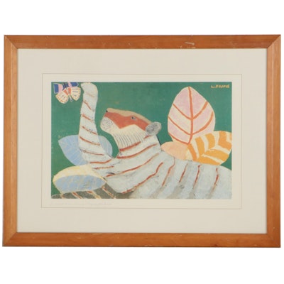 Offset Lithograph After Laura Fiume "Tiger and Butterfly," Late 20th Century
