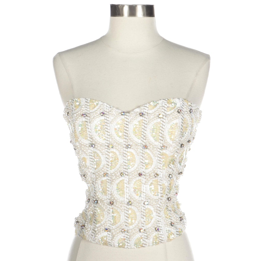 Lillie Rubin Sequin, Beaded, and Rhinestone Embellished Strapless Crop Top