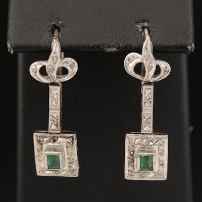 10K Emerald and Diamond Drop Earrings