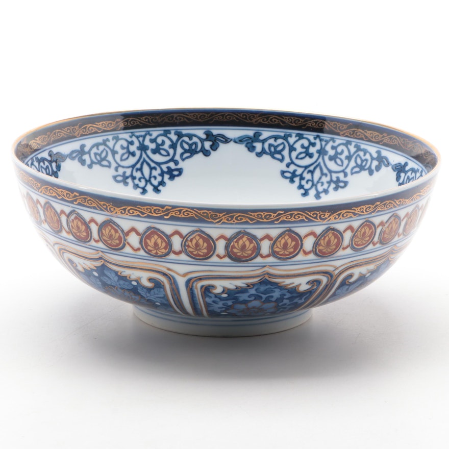 Japanese Imari Style Gilt Porcelain Centerpiece Bowl, Mid to Late 20th Century