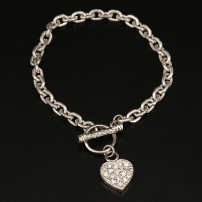 Sterling Silver Cubic Zirconia Pave Heart Bracelet