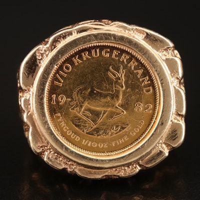 1982 South African Krugerrand in 14K Nugget Style Ring