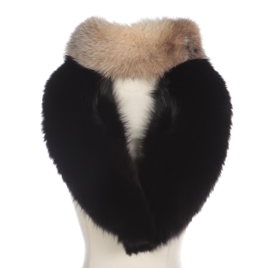 Saga Furs Crystal Fox Fur Headband and Black Fox Fur Collar