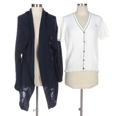 Lauren Ralph Lauren Navy Open Front Cardigan and White Short Sleeve Sweater