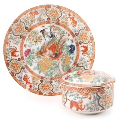Saji Japanese Porcelain Trinket Box and Plate, Late 20th century