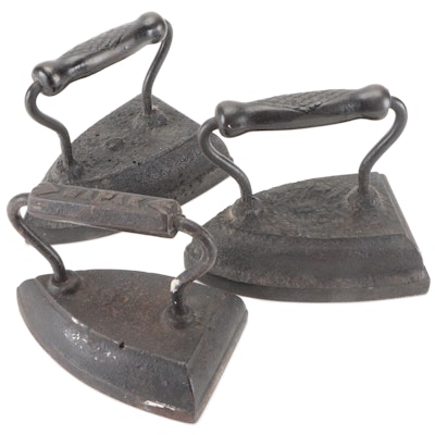 Wapak #6 and Other Sad Irons with Wooden Handles, Late 19th/Early 20th C