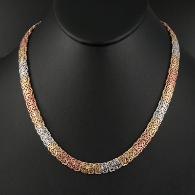 14K Tri-Color Gold Byzantine Chain Including Rose Gold