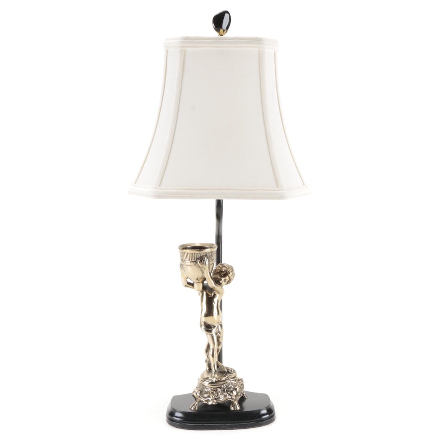 Brass Cherub Candle Holder Style Table Lamp
